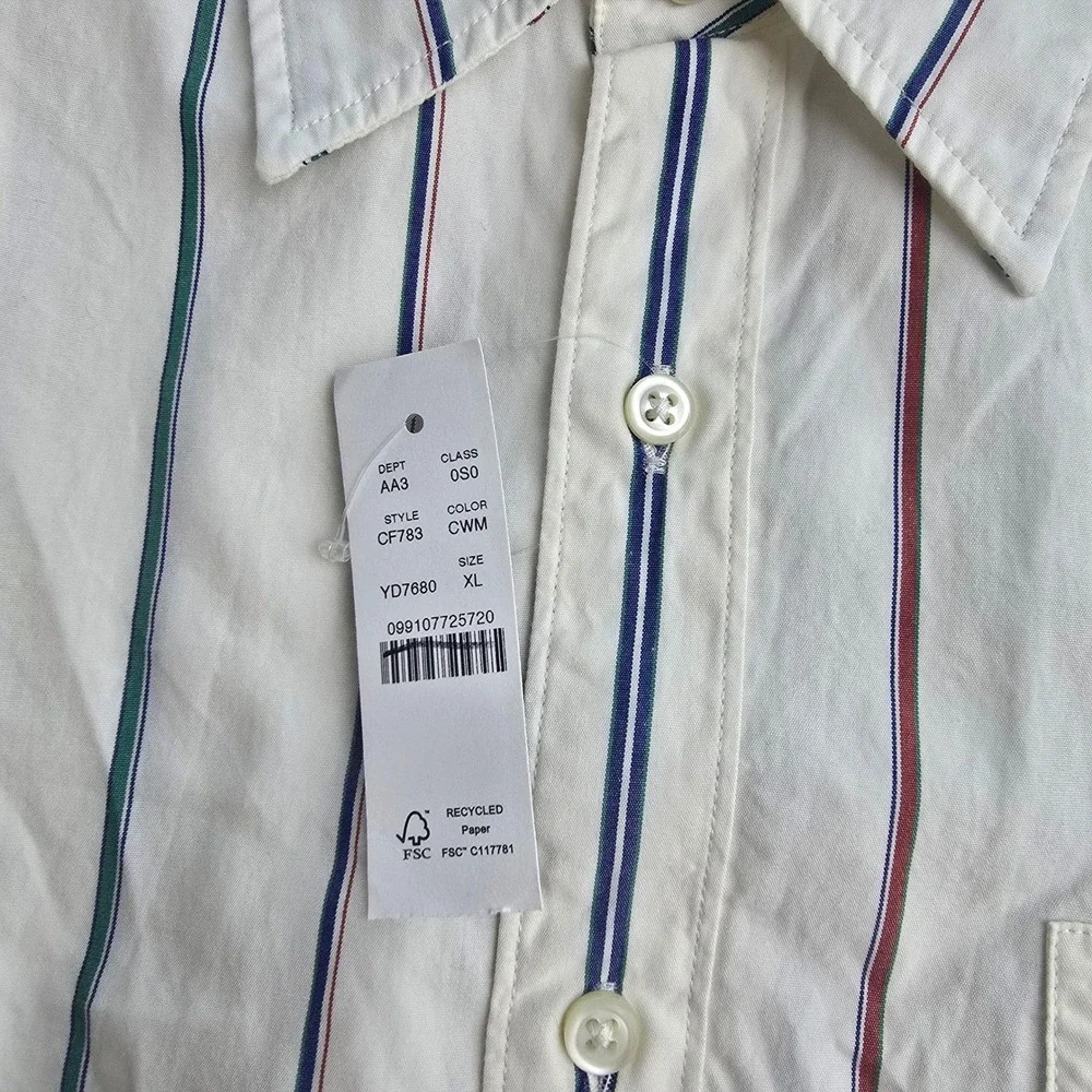 J.‎ Crew NWT Secret Wash Classic Fit Men's White Striped Button Down Shirt XL